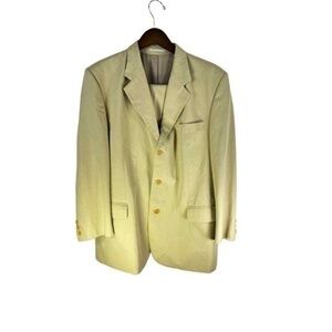 Celio* Mens Suit Tan Size 42 Pleated Front Pants Three Button Jacket 100% Cotton
